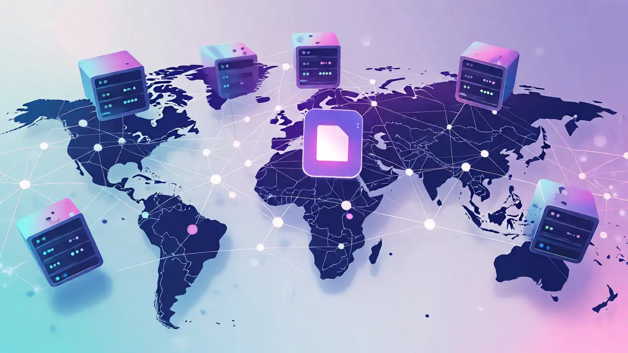 Red descentralizada global que mantiene los archivos accesibles y seguros.